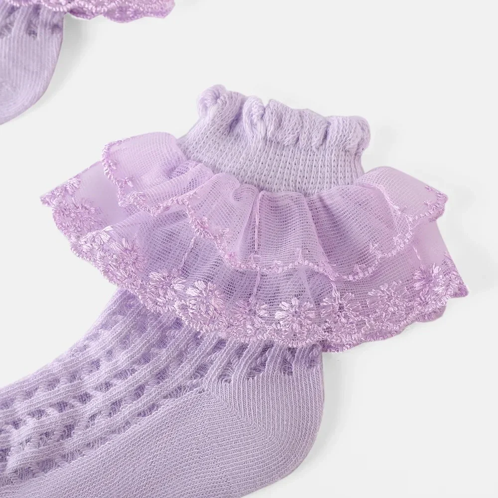 PATPAT baby girls Lace Trim Mesh Thin Socks Bundle of 3 - Mixed Sizes